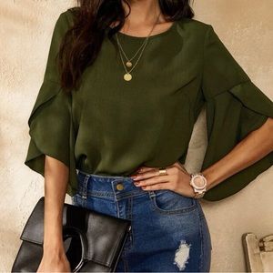 Shein Green Flounce Sleeve Blouse